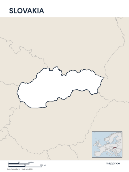 Outline map of Slovakia with detailed country borders.