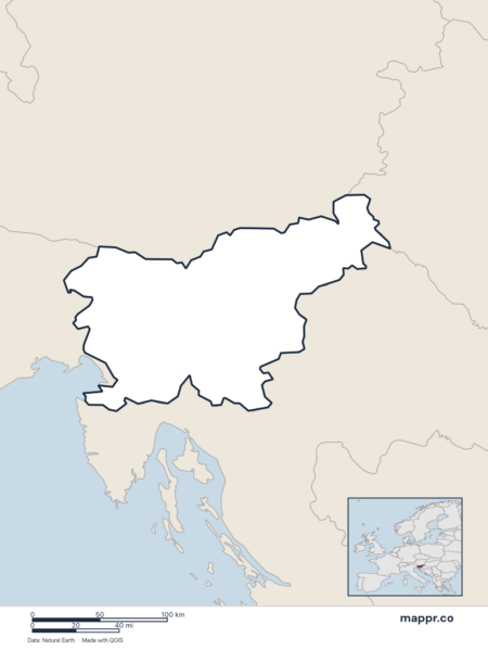Blank political map of Slovenia showing its international borders without labels.