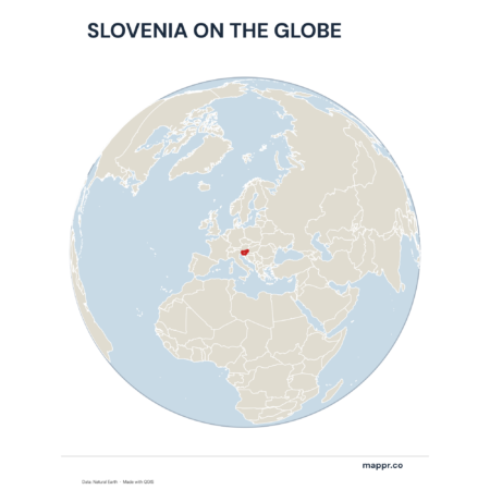 A map highlighting Slovenia's location on a globe, marked with a red outline.