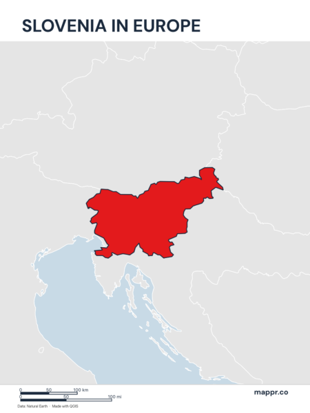 A map highlighting Slovenia's location on the european continent.