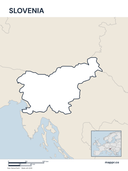 Outline map of Slovenia with detailed country borders.