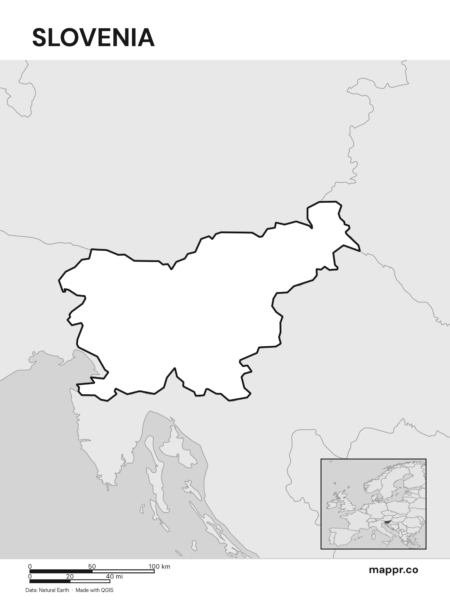 Outline map of Slovenia with detailed country borders (black and white).