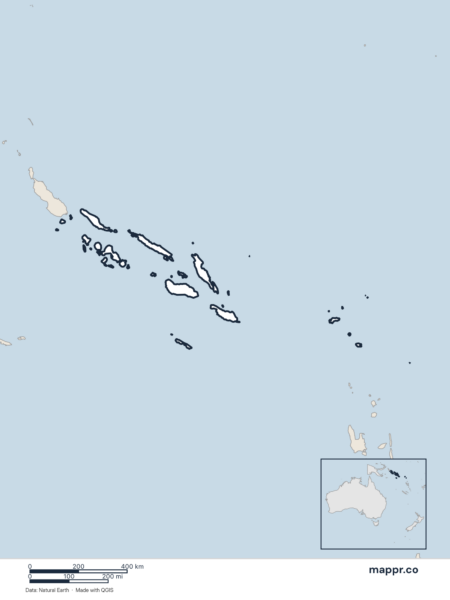 Blank political map of Solomon Islands showing its international borders without labels.