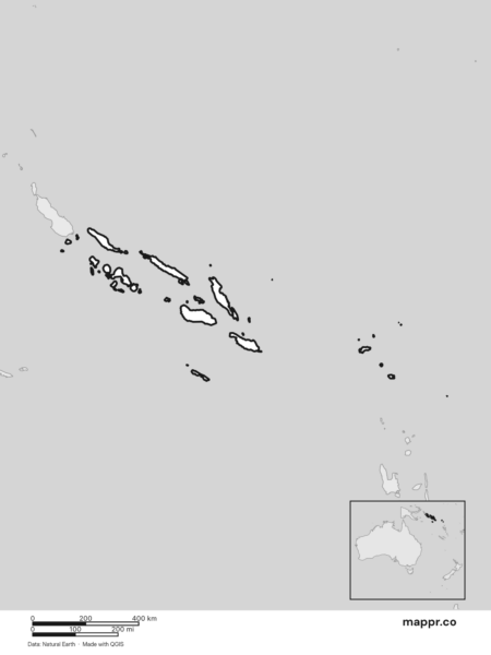 Blank political map of Solomon Islands showing its international borders without labels (black and white).