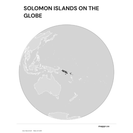 A map highlighting Solomon Islands's location on a globe, marked with a red outline (black and white).