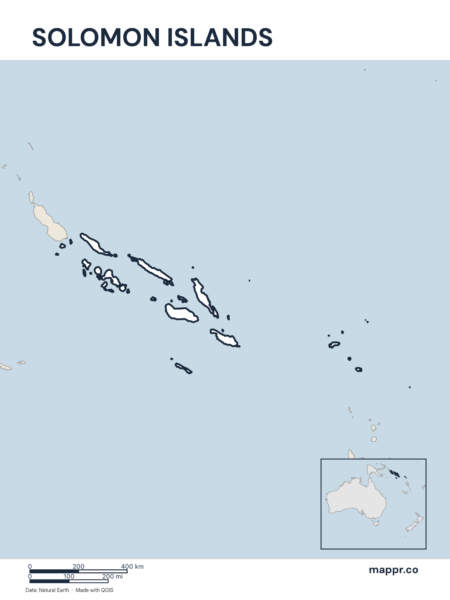 Outline map of Solomon Islands with detailed country borders.