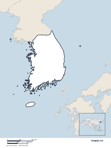 Blank political map of South Korea showing its international borders without labels.