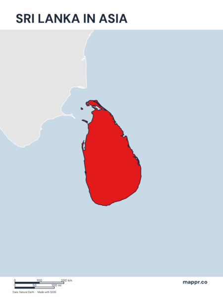 A map highlighting Sri Lanka's location on the asian continent.