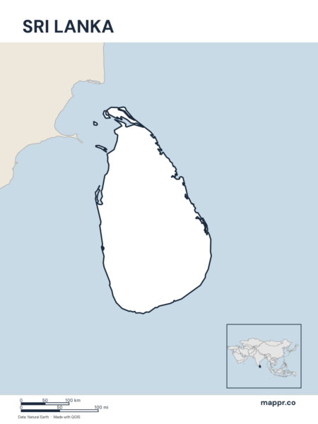 Outline map of Sri Lanka with detailed country borders.