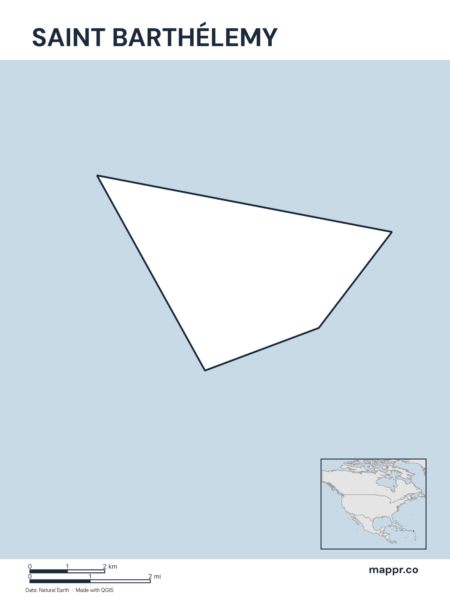Outline map of Saint Barthélemy with detailed country borders.