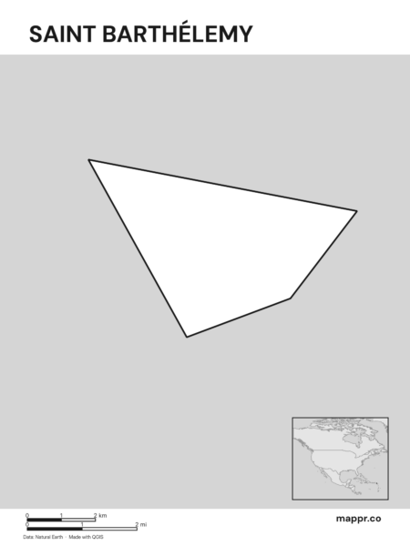 Outline map of Saint Barthélemy with detailed country borders (black and white).