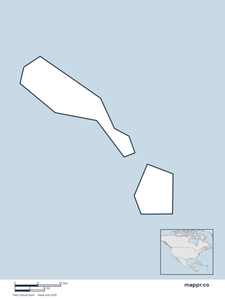 Blank political map of Saint Kitts and Nevis showing its international borders without labels.