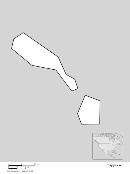 Blank political map of Saint Kitts and Nevis showing its international borders without labels (black and white).