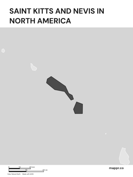 A map highlighting Saint Kitts and Nevis's location on the north american continent (black and white).