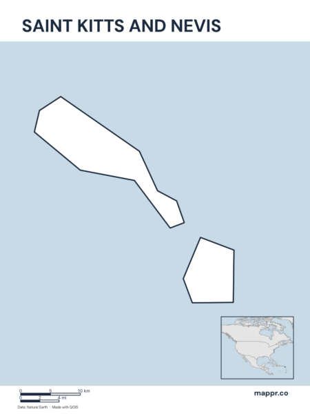 Outline map of Saint Kitts and Nevis with detailed country borders.