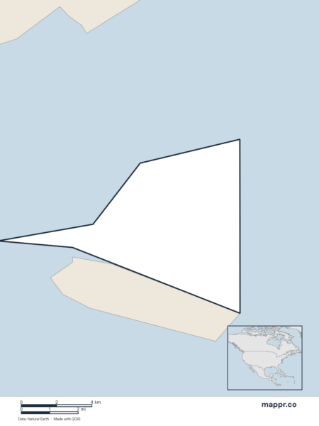 Blank political map of Saint Martin showing its international borders without labels.
