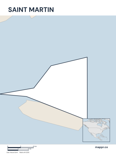 Outline map of Saint Martin with detailed country borders.
