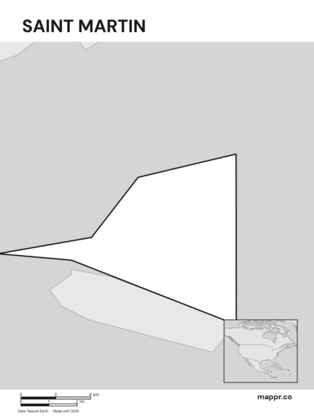 Outline map of Saint Martin with detailed country borders (black and white).