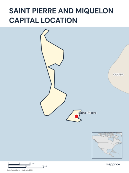 Detailed map pinpointing Saint-Pierre, the capital of Saint Pierre and Miquelon.