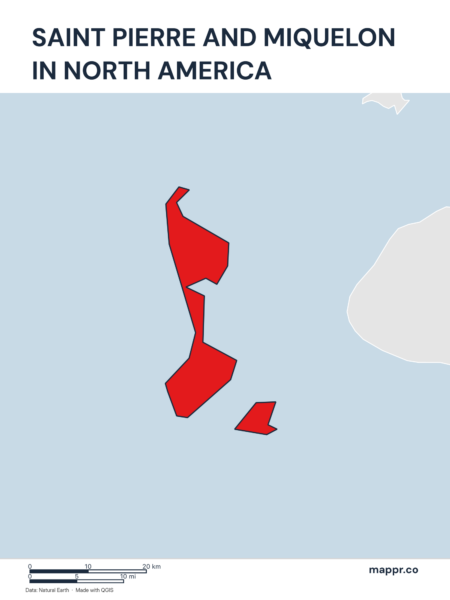 A map highlighting Saint Pierre and Miquelon's location on the north american continent.