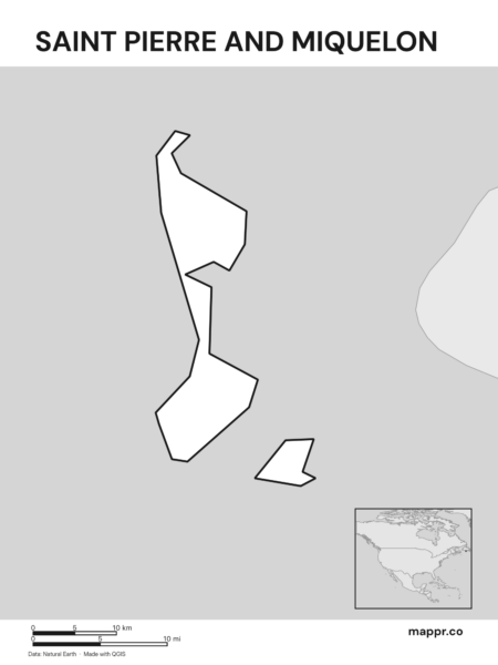 Outline map of Saint Pierre and Miquelon with detailed country borders (black and white).