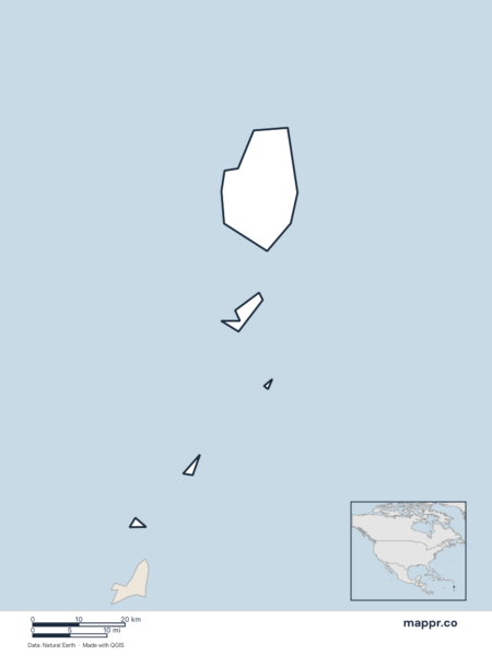 Blank political map of Saint Vincent and the Grenadines showing its international borders without labels.