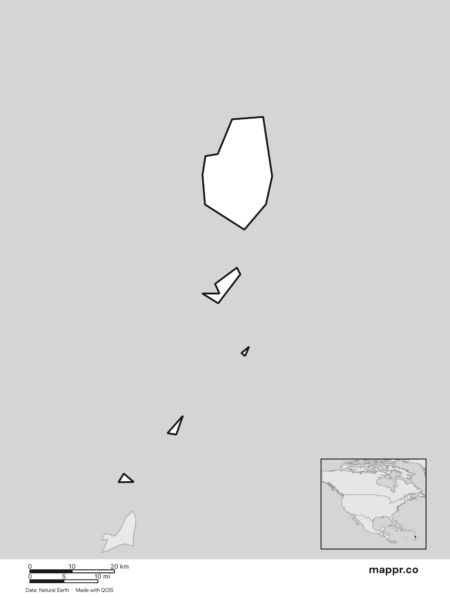 Blank political map of Saint Vincent and the Grenadines showing its international borders without labels (black and white).