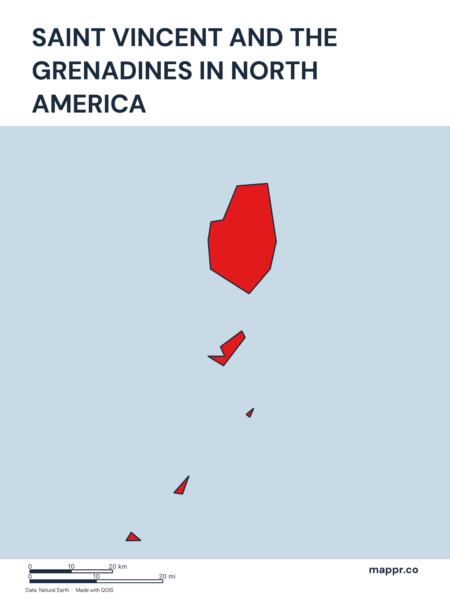 A map highlighting Saint Vincent and the Grenadines's location on the north american continent.