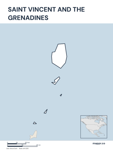 Outline map of Saint Vincent and the Grenadines with detailed country borders.