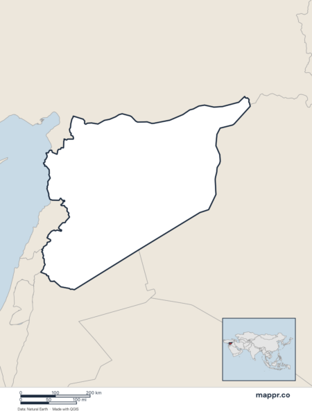 Blank political map of Syria showing its international borders without labels.