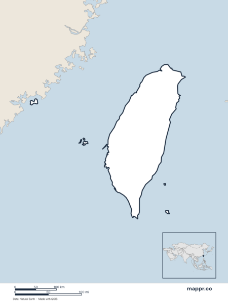 Blank political map of Taiwan showing its international borders without labels.