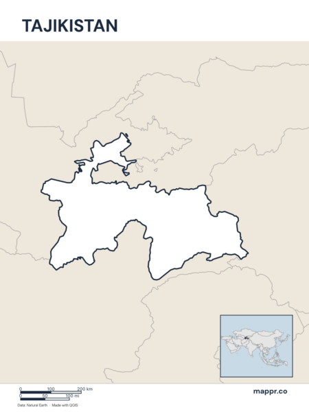 Outline map of Tajikistan with detailed country borders.
