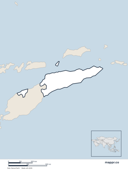 Blank political map of Timor-Leste showing its international borders without labels.
