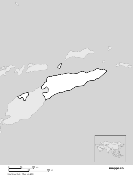 Blank political map of Timor-Leste showing its international borders without labels (black and white).