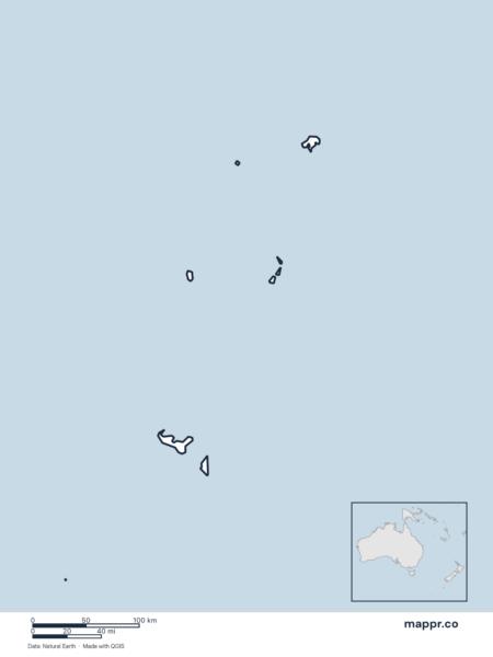 Blank political map of Tonga showing its international borders without labels.