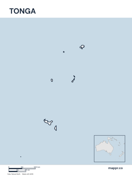 Outline map of Tonga with detailed country borders.