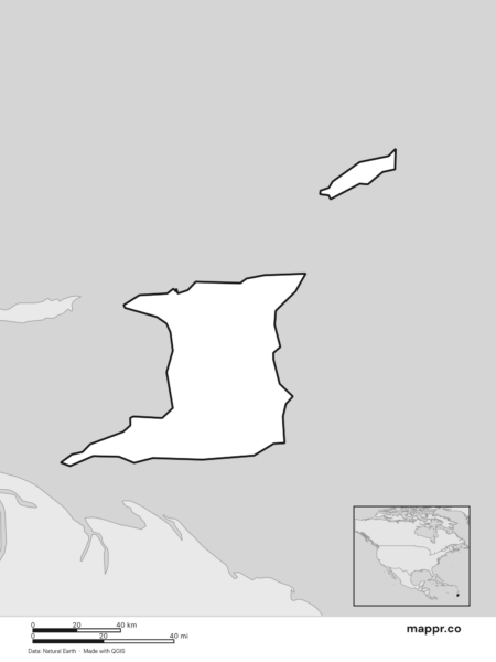 Blank political map of Trinidad and Tobago showing its international borders without labels (black and white).
