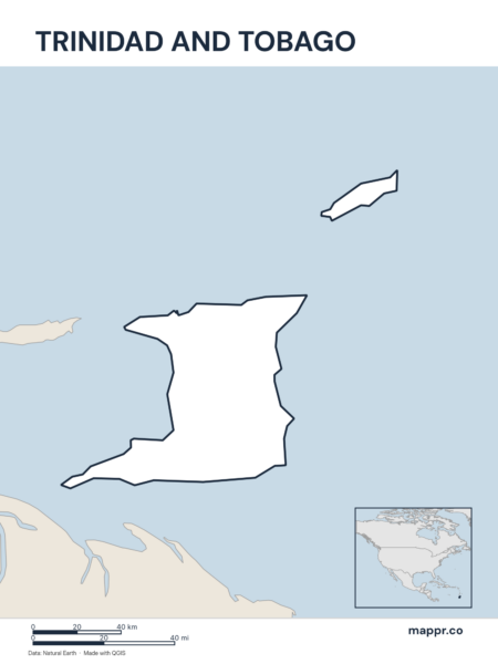 Outline map of Trinidad and Tobago with detailed country borders.