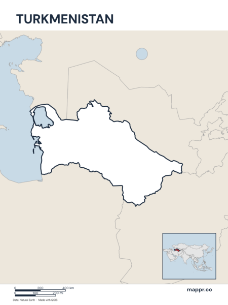 Outline map of Turkmenistan with detailed country borders.