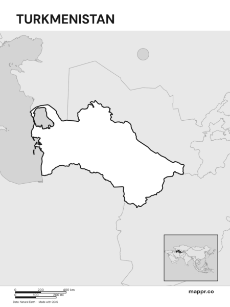 Outline map of Turkmenistan with detailed country borders (black and white).