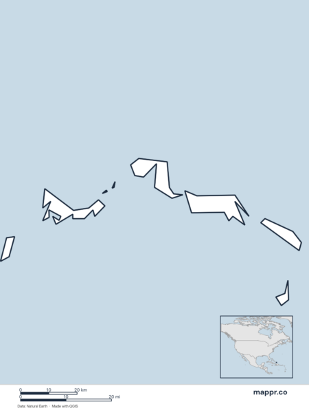 Blank political map of Turks and Caicos Islands showing its international borders without labels.