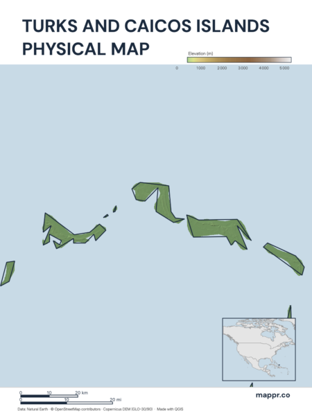 Map featuring Cockburn Town, the capital of Turks and Caicos Islands, with rich topographical detail.