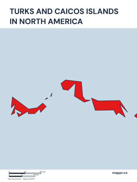A map highlighting Turks and Caicos Islands's location on the north american continent.