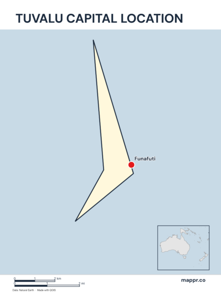 Detailed map pinpointing Funafuti, the capital of Tuvalu.