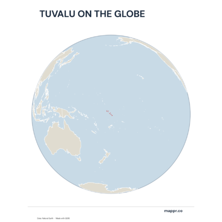 A map highlighting Tuvalu's location on a globe, marked with a red outline.