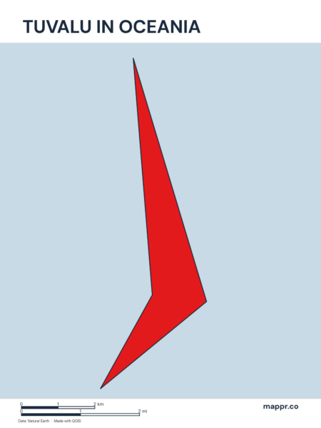 A map highlighting Tuvalu's location on the oceanian continent.