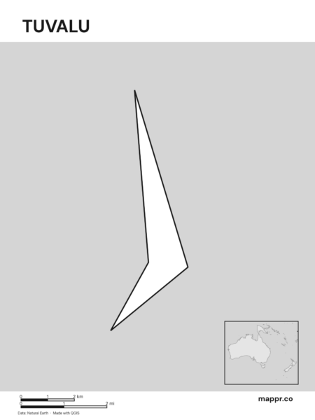 Outline map of Tuvalu with detailed country borders (black and white).