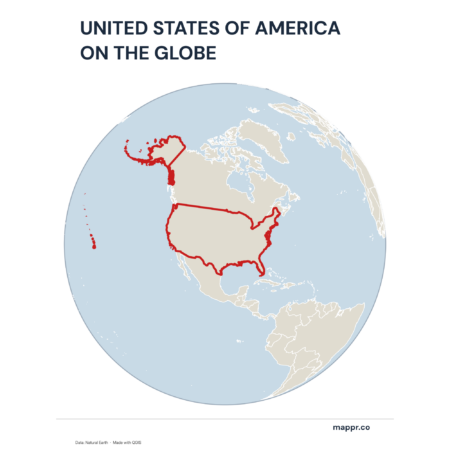 A map highlighting United States's location on a globe, marked with a red outline.