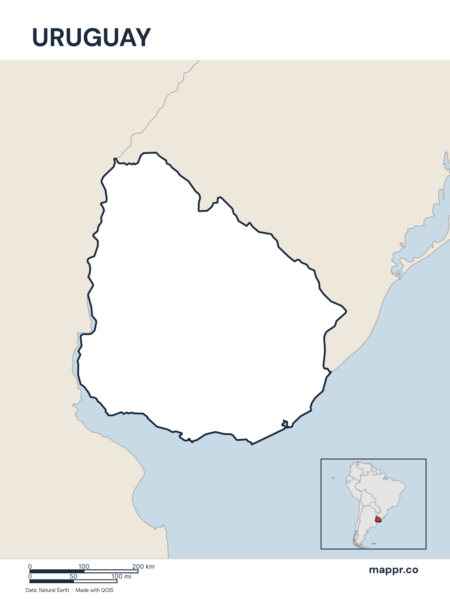 Outline map of Uruguay with detailed country borders.