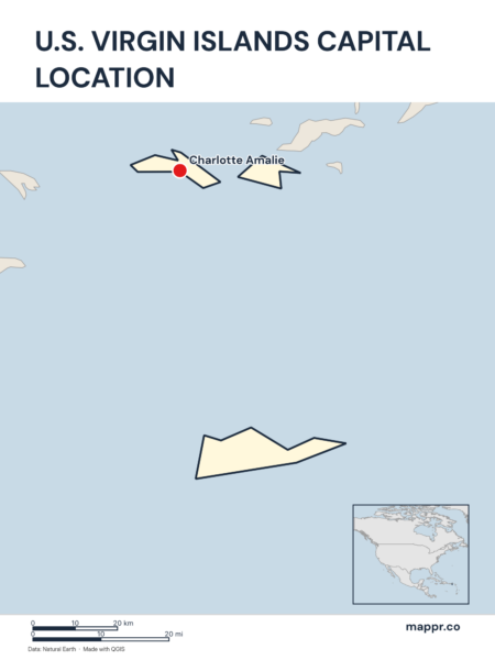 Detailed map pinpointing Charlotte Amalie, the capital of U.S. Virgin Islands.